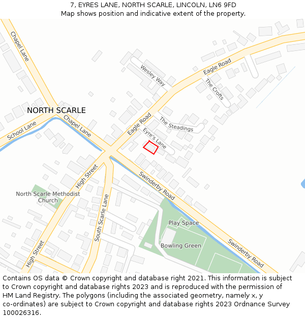 7, EYRES LANE, NORTH SCARLE, LINCOLN, LN6 9FD: Location map and indicative extent of plot