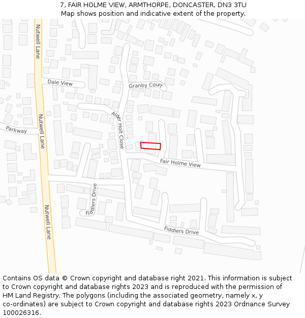 7, FAIR HOLME VIEW, ARMTHORPE, DONCASTER, DN3 3TU: Location map and indicative extent of plot