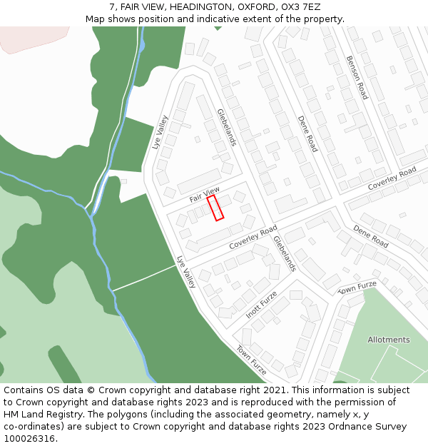 7, FAIR VIEW, HEADINGTON, OXFORD, OX3 7EZ: Location map and indicative extent of plot