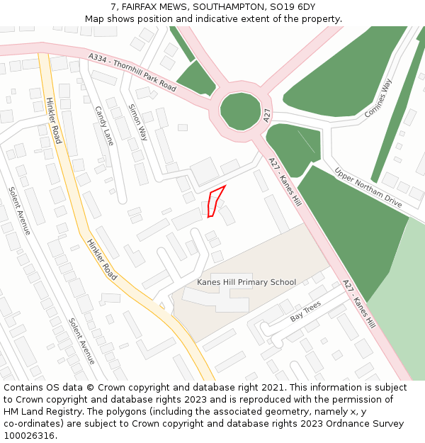 7, FAIRFAX MEWS, SOUTHAMPTON, SO19 6DY: Location map and indicative extent of plot