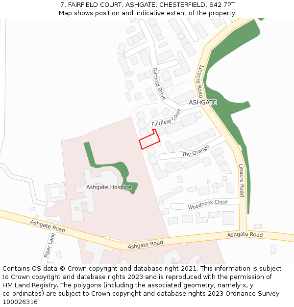 7, FAIRFIELD COURT, ASHGATE, CHESTERFIELD, S42 7PT: Location map and indicative extent of plot