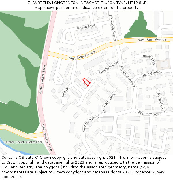 7, FAIRFIELD, LONGBENTON, NEWCASTLE UPON TYNE, NE12 8UF: Location map and indicative extent of plot