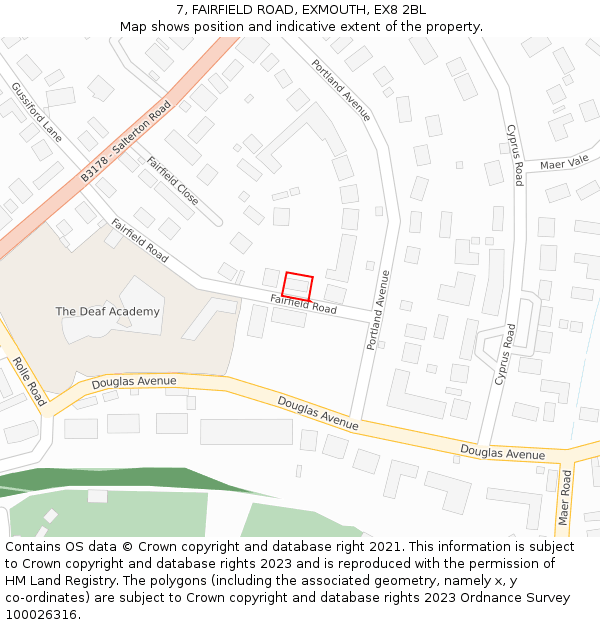 7, FAIRFIELD ROAD, EXMOUTH, EX8 2BL: Location map and indicative extent of plot