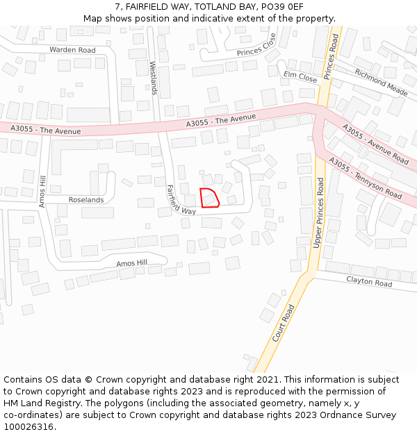 7, FAIRFIELD WAY, TOTLAND BAY, PO39 0EF: Location map and indicative extent of plot