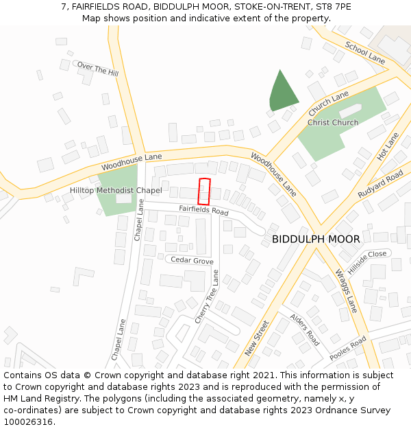 7, FAIRFIELDS ROAD, BIDDULPH MOOR, STOKE-ON-TRENT, ST8 7PE: Location map and indicative extent of plot