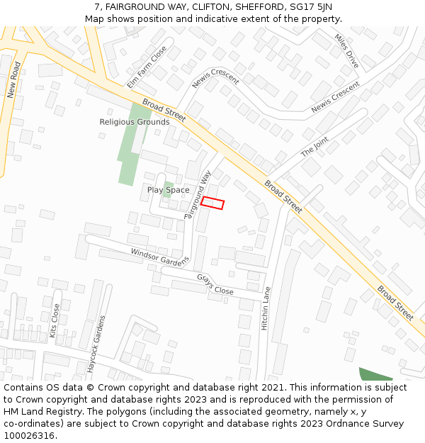 7, FAIRGROUND WAY, CLIFTON, SHEFFORD, SG17 5JN: Location map and indicative extent of plot
