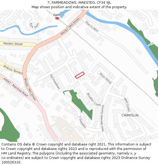 7, FAIRMEADOWS, MAESTEG, CF34 9JL: Location map and indicative extent of plot