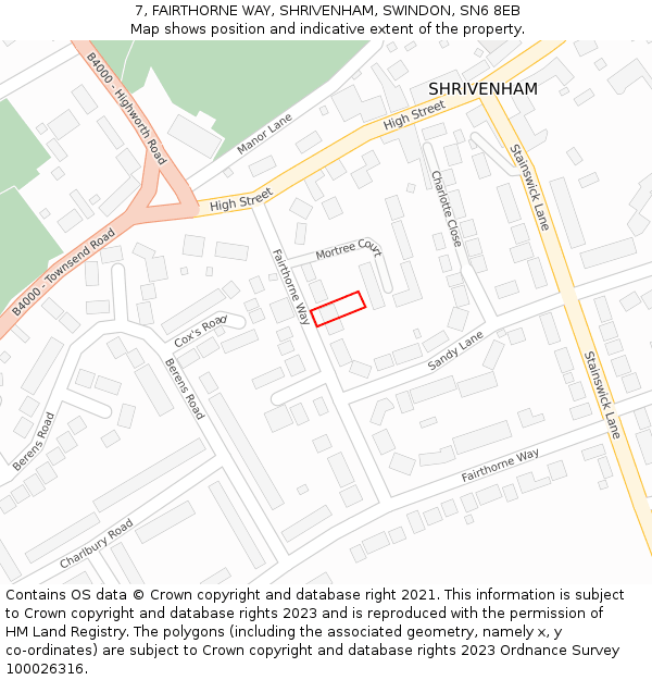 7, FAIRTHORNE WAY, SHRIVENHAM, SWINDON, SN6 8EB: Location map and indicative extent of plot