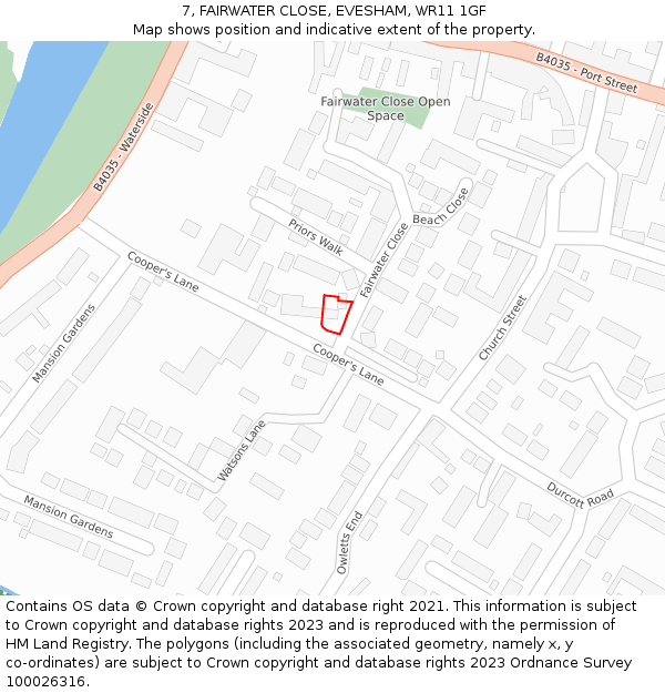 7, FAIRWATER CLOSE, EVESHAM, WR11 1GF: Location map and indicative extent of plot