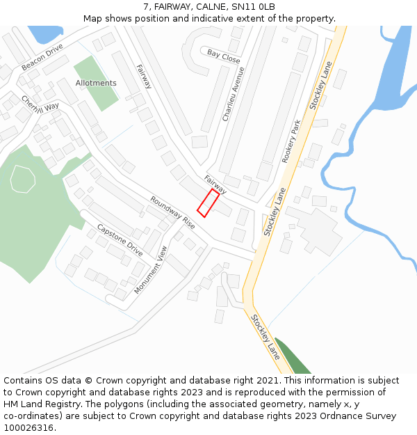7, FAIRWAY, CALNE, SN11 0LB: Location map and indicative extent of plot