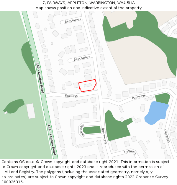 7, FAIRWAYS, APPLETON, WARRINGTON, WA4 5HA: Location map and indicative extent of plot