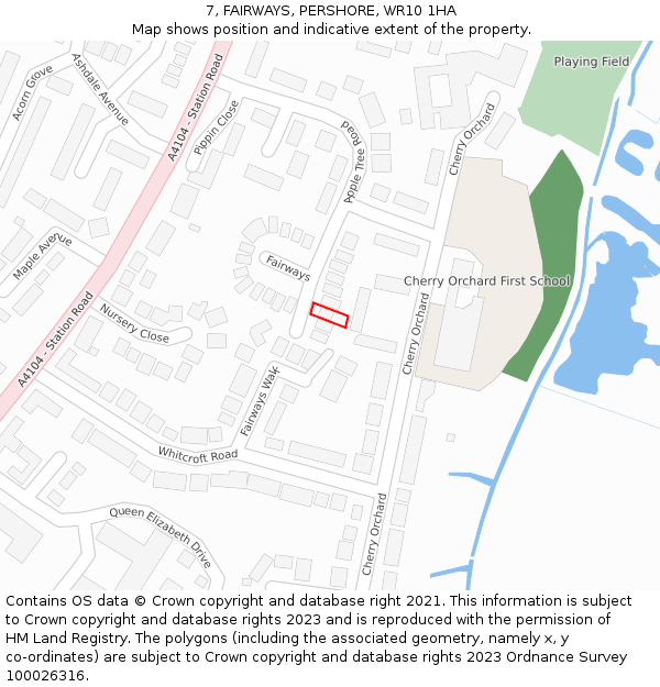 7, FAIRWAYS, PERSHORE, WR10 1HA: Location map and indicative extent of plot