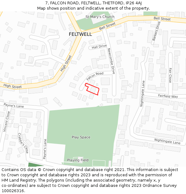 7, FALCON ROAD, FELTWELL, THETFORD, IP26 4AJ: Location map and indicative extent of plot