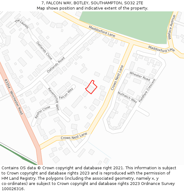 7, FALCON WAY, BOTLEY, SOUTHAMPTON, SO32 2TE: Location map and indicative extent of plot