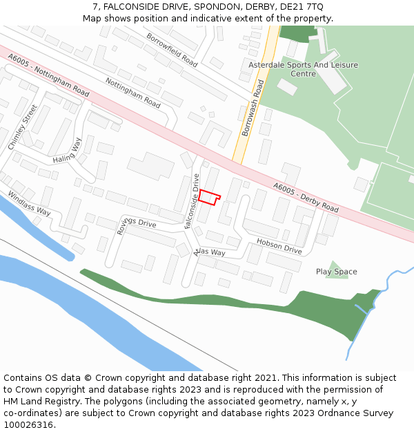 7, FALCONSIDE DRIVE, SPONDON, DERBY, DE21 7TQ: Location map and indicative extent of plot