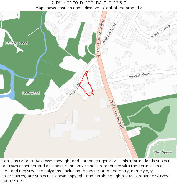 7, FALINGE FOLD, ROCHDALE, OL12 6LE: Location map and indicative extent of plot