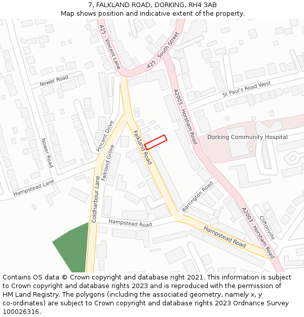 7, FALKLAND ROAD, DORKING, RH4 3AB: Location map and indicative extent of plot