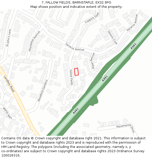 7, FALLOW FIELDS, BARNSTAPLE, EX32 9PG: Location map and indicative extent of plot
