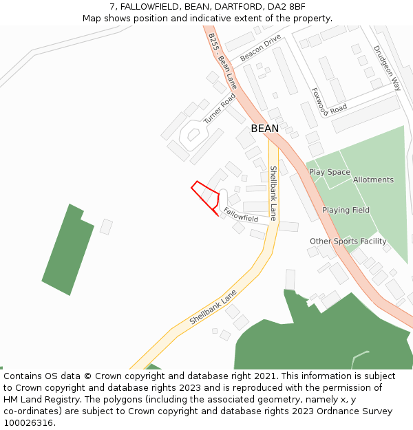 7, FALLOWFIELD, BEAN, DARTFORD, DA2 8BF: Location map and indicative extent of plot