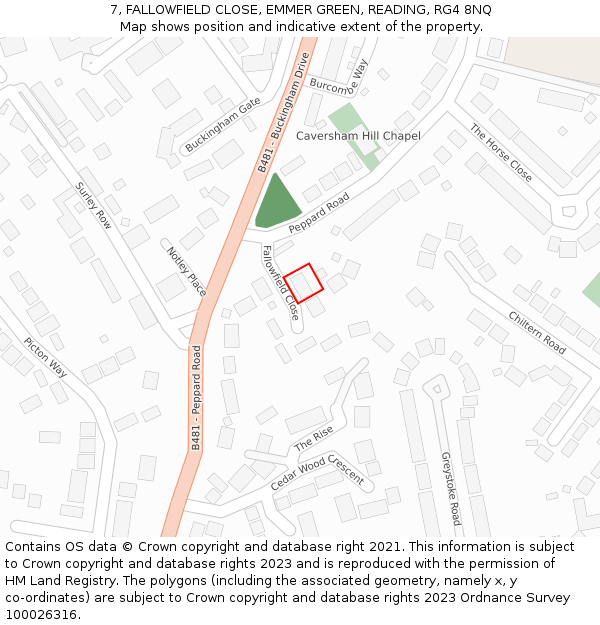 7, FALLOWFIELD CLOSE, EMMER GREEN, READING, RG4 8NQ: Location map and indicative extent of plot