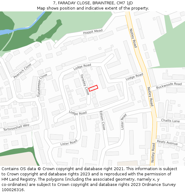 7, FARADAY CLOSE, BRAINTREE, CM7 1JD: Location map and indicative extent of plot