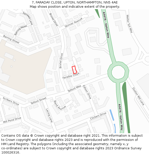 7, FARADAY CLOSE, UPTON, NORTHAMPTON, NN5 4AE: Location map and indicative extent of plot