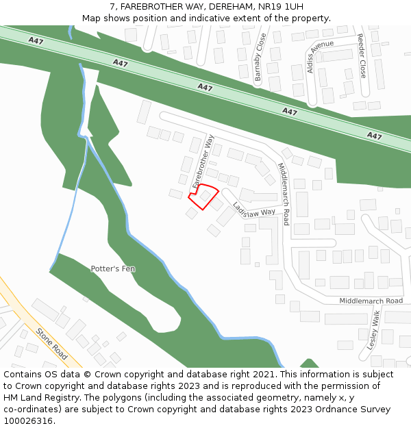 7, FAREBROTHER WAY, DEREHAM, NR19 1UH: Location map and indicative extent of plot