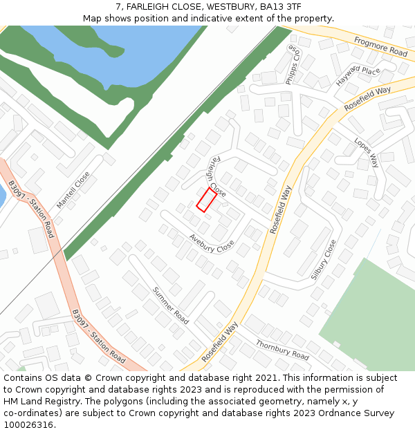 7, FARLEIGH CLOSE, WESTBURY, BA13 3TF: Location map and indicative extent of plot