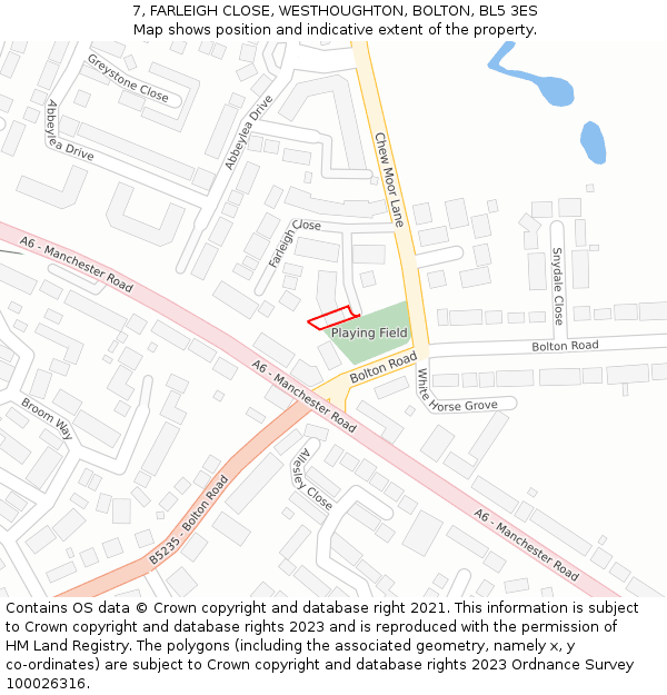 7, FARLEIGH CLOSE, WESTHOUGHTON, BOLTON, BL5 3ES: Location map and indicative extent of plot