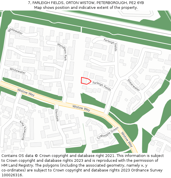 7, FARLEIGH FIELDS, ORTON WISTOW, PETERBOROUGH, PE2 6YB: Location map and indicative extent of plot