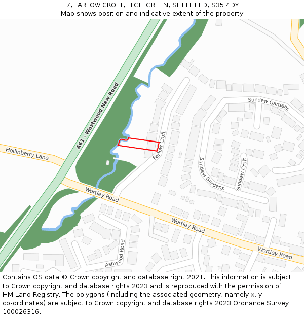 7, FARLOW CROFT, HIGH GREEN, SHEFFIELD, S35 4DY: Location map and indicative extent of plot