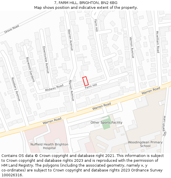 7, FARM HILL, BRIGHTON, BN2 6BG: Location map and indicative extent of plot
