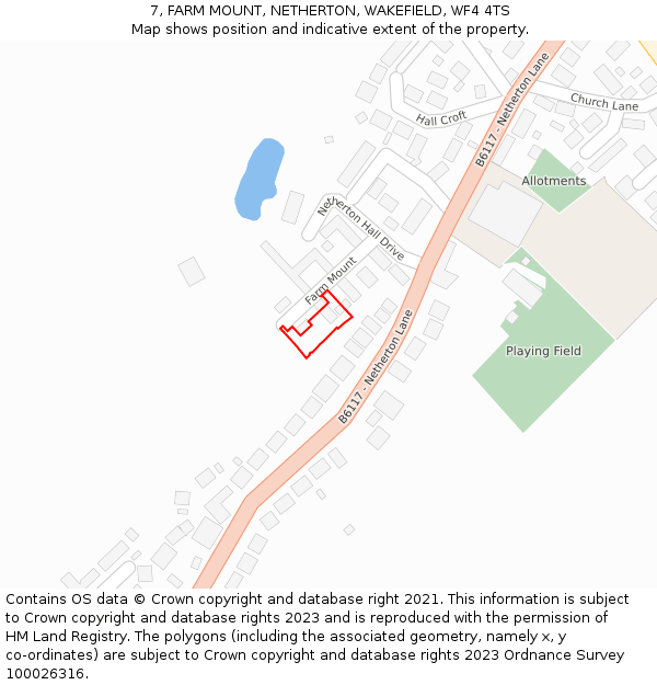 7, FARM MOUNT, NETHERTON, WAKEFIELD, WF4 4TS: Location map and indicative extent of plot