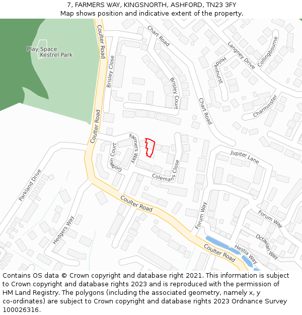 7, FARMERS WAY, KINGSNORTH, ASHFORD, TN23 3FY: Location map and indicative extent of plot