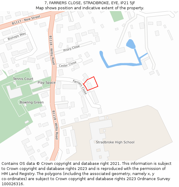 7, FARRIERS CLOSE, STRADBROKE, EYE, IP21 5JF: Location map and indicative extent of plot