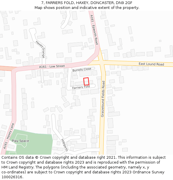 7, FARRIERS FOLD, HAXEY, DONCASTER, DN9 2GF: Location map and indicative extent of plot