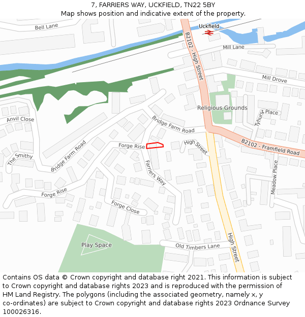 7, FARRIERS WAY, UCKFIELD, TN22 5BY: Location map and indicative extent of plot