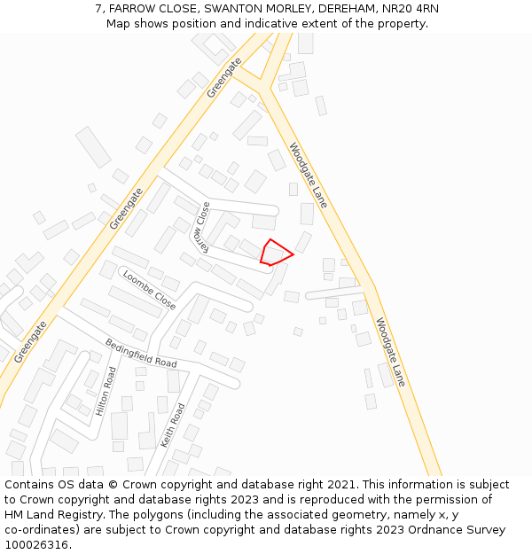 7, FARROW CLOSE, SWANTON MORLEY, DEREHAM, NR20 4RN: Location map and indicative extent of plot
