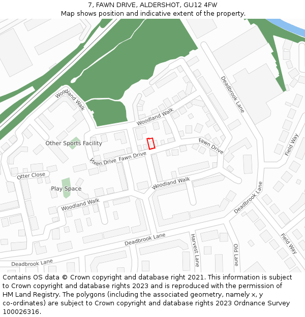 7, FAWN DRIVE, ALDERSHOT, GU12 4FW: Location map and indicative extent of plot