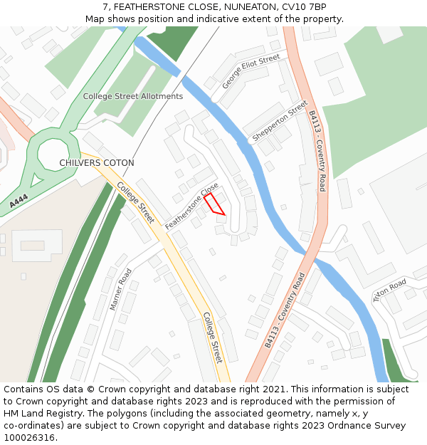 7, FEATHERSTONE CLOSE, NUNEATON, CV10 7BP: Location map and indicative extent of plot