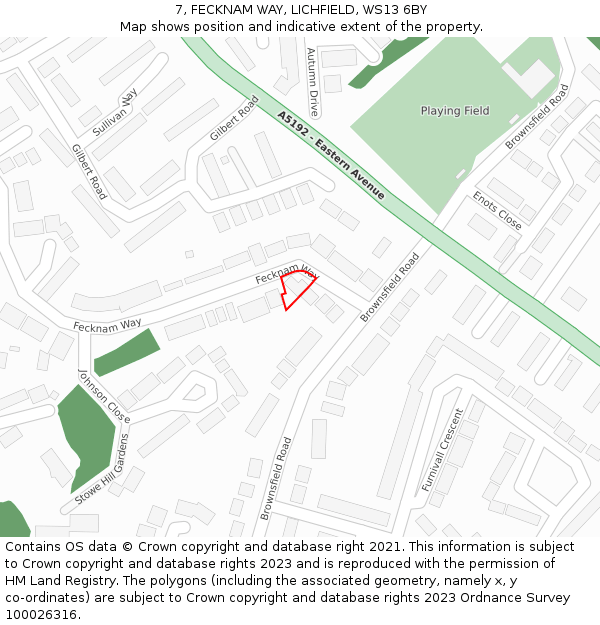 7, FECKNAM WAY, LICHFIELD, WS13 6BY: Location map and indicative extent of plot