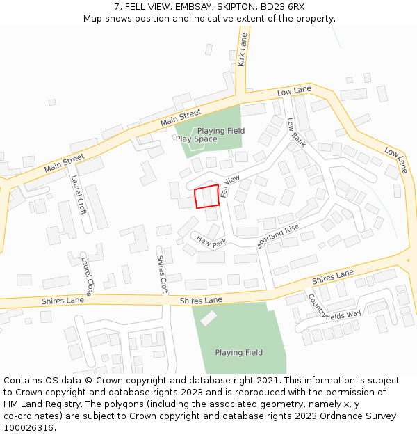 7, FELL VIEW, EMBSAY, SKIPTON, BD23 6RX: Location map and indicative extent of plot