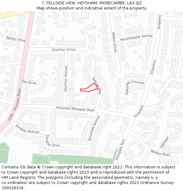 7, FELLSIDE VIEW, HEYSHAM, MORECAMBE, LA3 2JZ: Location map and indicative extent of plot