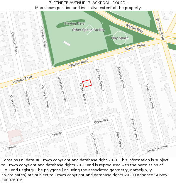 7, FENBER AVENUE, BLACKPOOL, FY4 2DL: Location map and indicative extent of plot