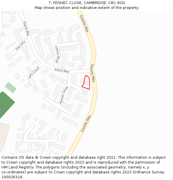 7, FENNEC CLOSE, CAMBRIDGE, CB1 9GG: Location map and indicative extent of plot