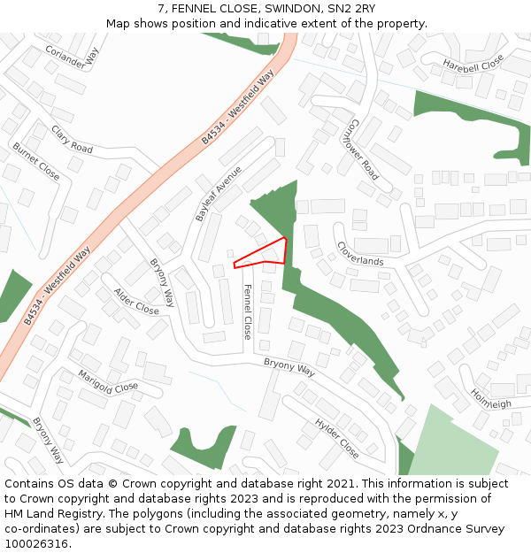 7, FENNEL CLOSE, SWINDON, SN2 2RY: Location map and indicative extent of plot