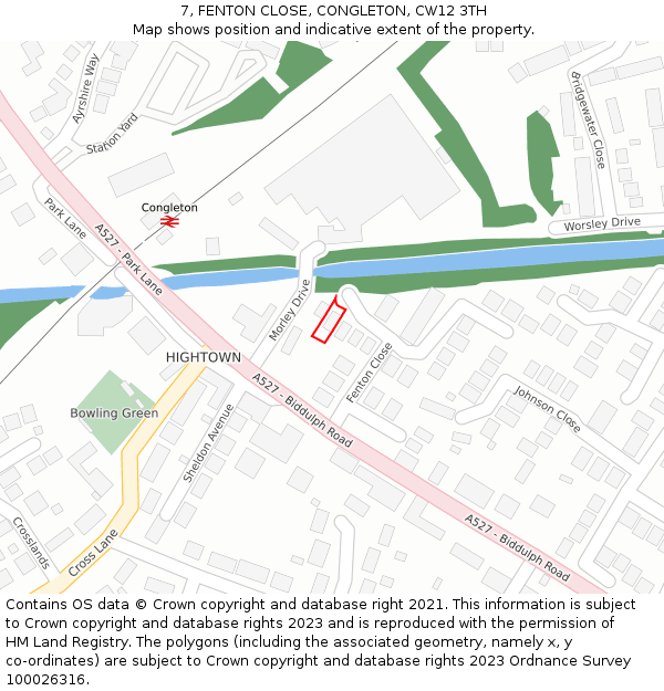 7, FENTON CLOSE, CONGLETON, CW12 3TH: Location map and indicative extent of plot