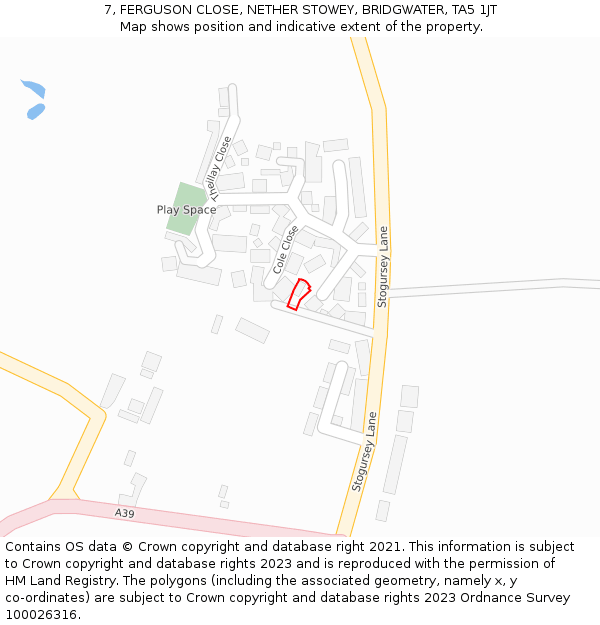 7, FERGUSON CLOSE, NETHER STOWEY, BRIDGWATER, TA5 1JT: Location map and indicative extent of plot