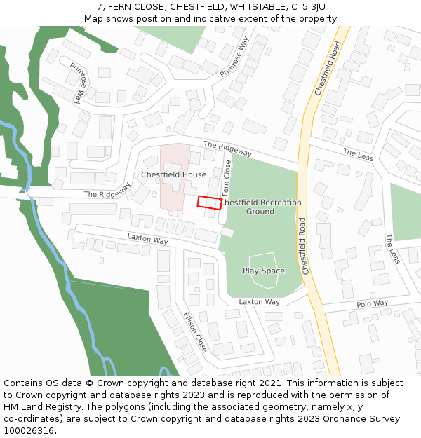 7, FERN CLOSE, CHESTFIELD, WHITSTABLE, CT5 3JU: Location map and indicative extent of plot