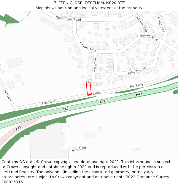 7, FERN CLOSE, DEREHAM, NR20 3TZ: Location map and indicative extent of plot